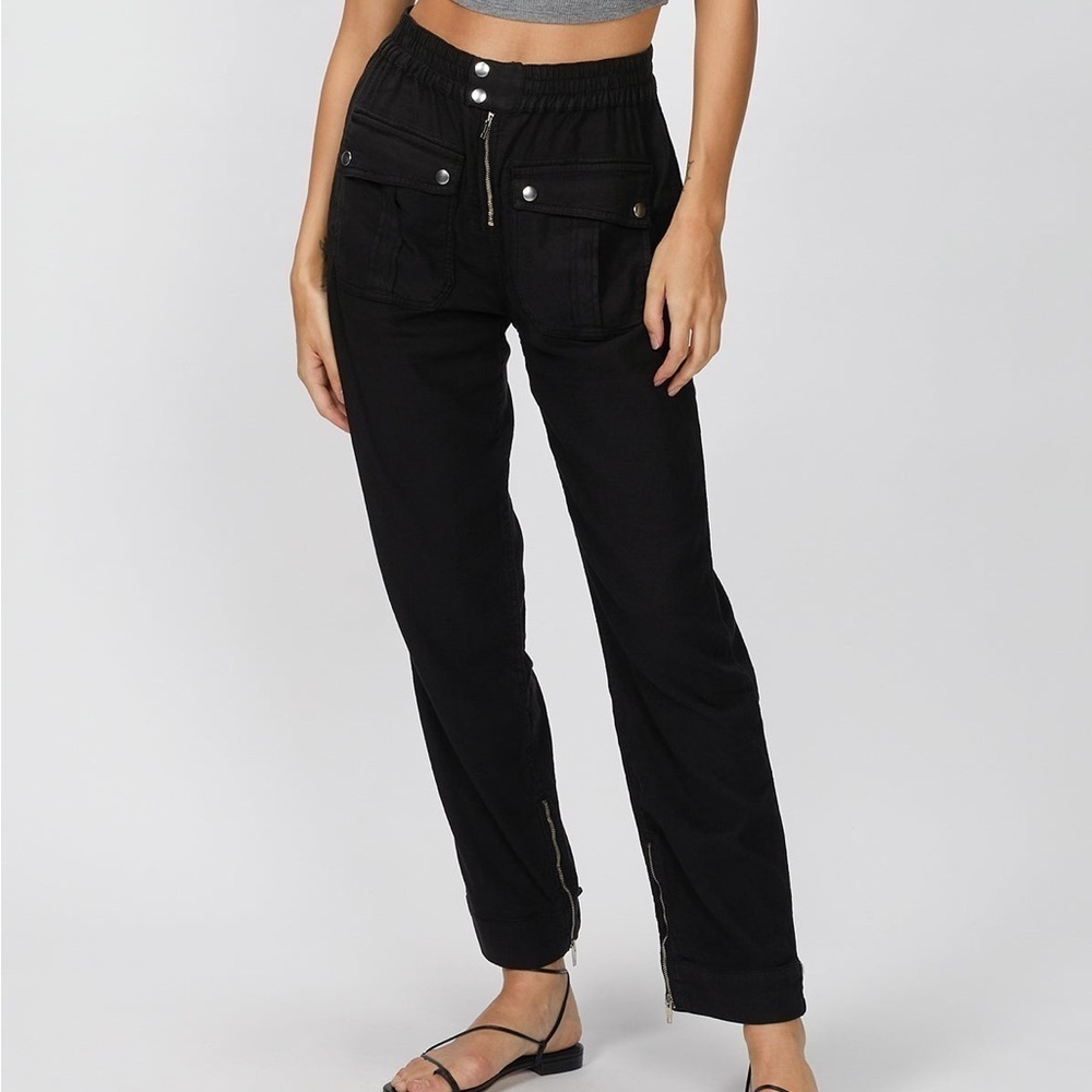 The Kooples Linen Blend Black Cargo Straight Leg Utility Pants Size 36 (US 4)